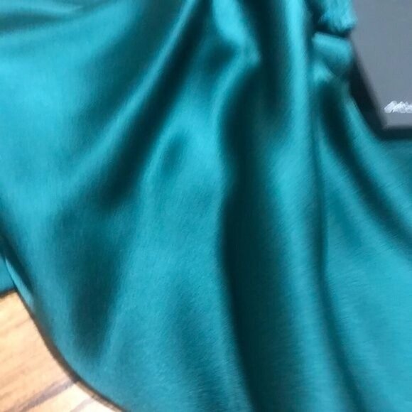 Sally Lapointe Dress 18 Green Cowl Neck Drape Luxury Old Money Belted Satin - Picture 13 of 16
